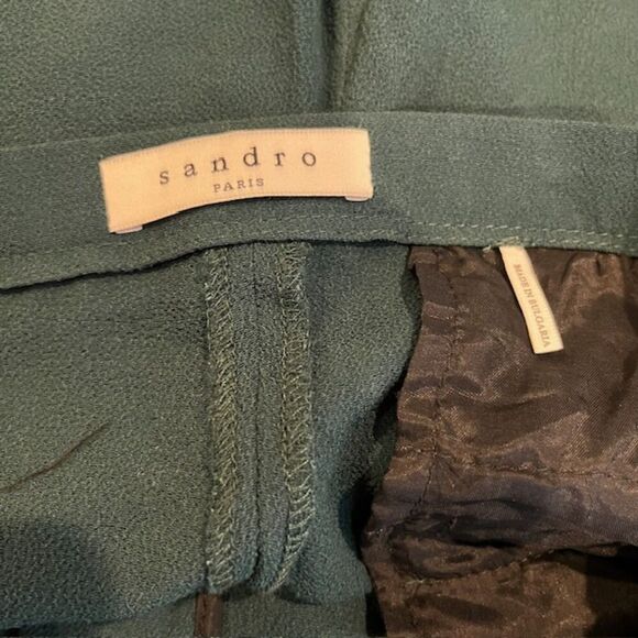 Sandro Paris Polina Crepe Emerald Green Pants Silver Hardware Zip Ankle Size 6 - Picture 9 of 12